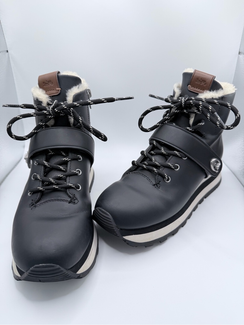 Coach City Hiker Black Faux Shearling Boots Women’s Size 6